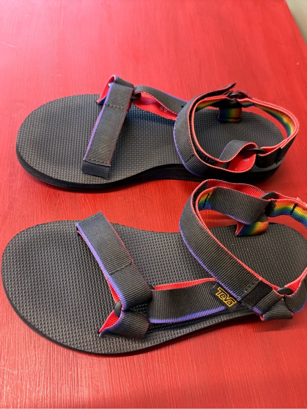 Teva Women’s Black Sandals with Rainbow Heel Strap - Picture 2 of 5